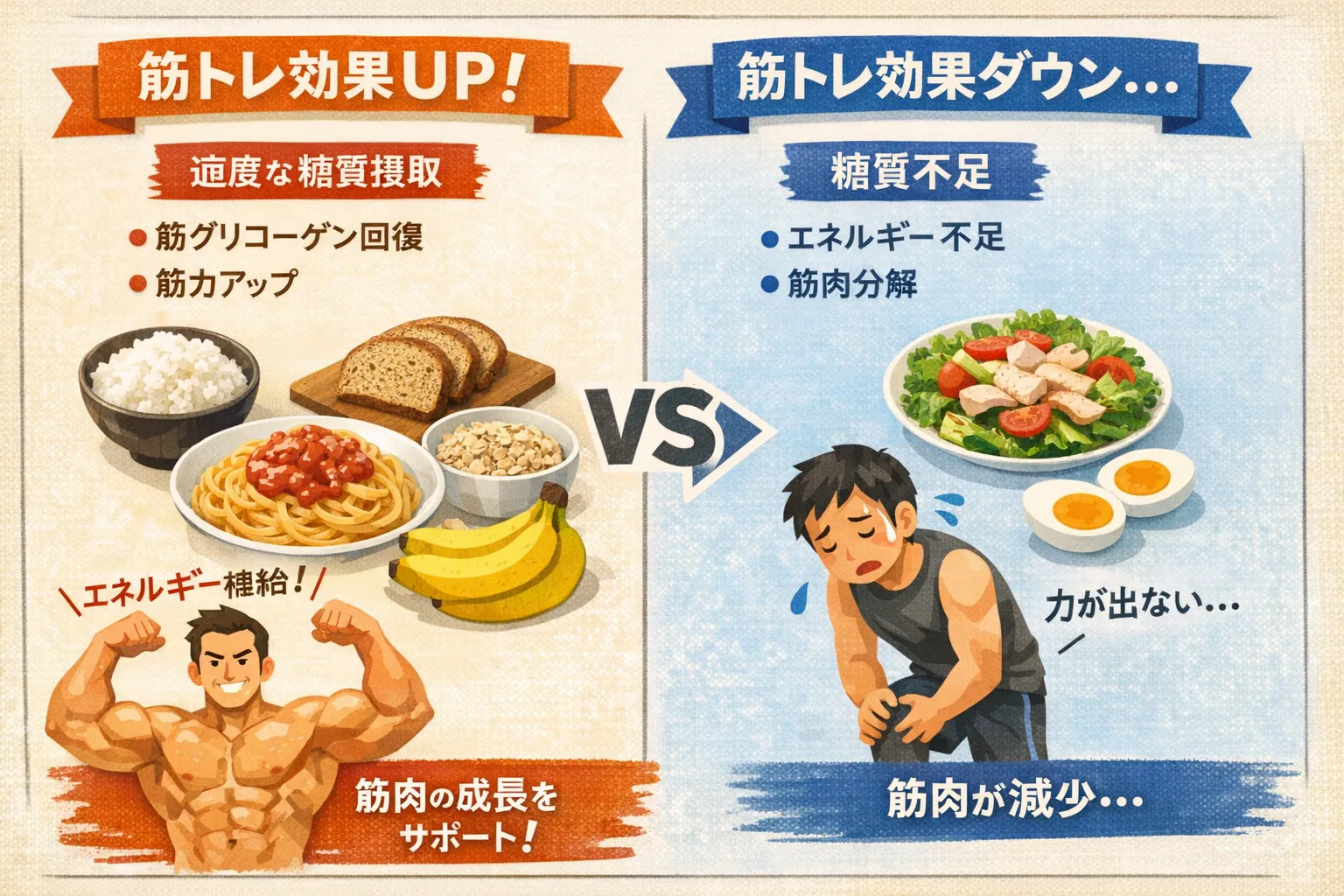 食事制限とトレーニングで糖質摂取大切・タンパク質摂取大切・脂質減らす最適バランス解説